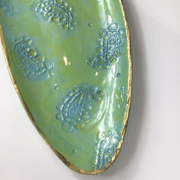 BRENDA HOLZKE STUDIOS B WARE MALIBU GREEN PAISLEY CERAMIC LARGE OVAL PLATTER - Picture 4 of 6